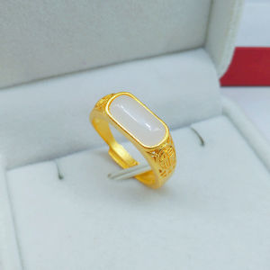 Nhẫn Cưới Vàng Trang Sức Ngọc Bích 18K Nhẫn Vàng Lucky Signet Nhẫn Đeo Tay Có Thể Điều Chỉnh Kích Cỡ