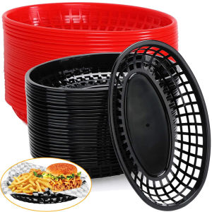 10pcs Oval Fast Food Serving Tray Basket Fried Food Basket Plastic Use For Fruit Basket Vegetable Fried Chicken Burger Fries