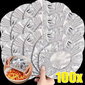 ที่คลุมฟอยล์อาหารอะลูมิเนียมแบบใช้แล้วทิ้งสามารถนำกลับมาใช้ใหม่ได้100ชิ้นแผ่นปิดฝาผลไม้แบบยืดหยุ่นถุงห่ออาหารรักษาความสดใหม่อุปกรณ์ครัว