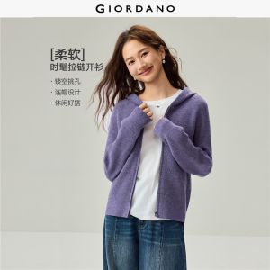 GIORDANO Women Cardigans Raglan Sleeve Hooded Cardigans Full Zip Soft Smooth Fashionable Casual Cardigans 13356614
