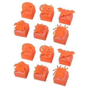 Bulk 12Pcs Halloween Paper Treat Boxes Festival Pumpkin Bat Theme Decorative Party Accessories