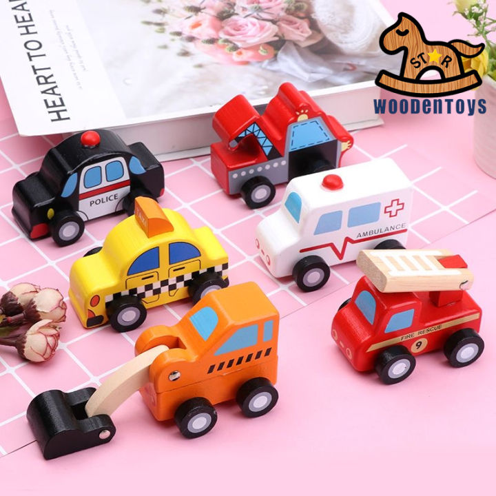 Wooden Mini Car Set Accessories Toy Cars PCS), Compatible with All  Major Brands, Gift for Toddlers and Kids Aged 3+ fire truck Police  ambulance