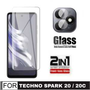 Promo Paket 2 in 1 Tempered Glass Tecno Spark 20 / 20C 2023 Anti Gores Layar Bening + Lensa Kamera