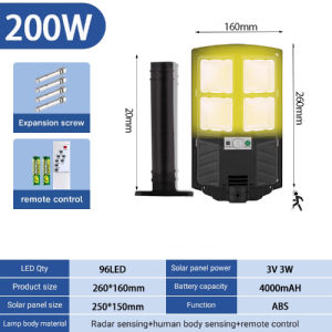 【5-year warranty】Warm solar lights IP67 solar outdoor light Warm light floodlights Led solar light outdoor Solar street lights Remote control and human body sensing Garden solar lights Outdoor street lights Suitable for courtyard landscapes