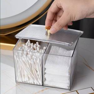 🌟 Transparent Covered Accessories Cotton Bud Luxury Storage Box With Gold Leaf Clover 化妆棉收纳盒棉签盒桌面梳妆台化妆品防尘口红透明棉片盒子