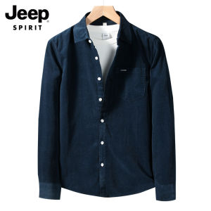 JEEP SPIRIT Mens Shirt Corduroy Long Sleeve Shirt Pure Cotton Thin Casual Stripe Shirt