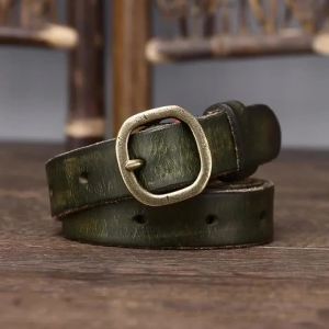 2.3CM Ladies Pure Cowhide Copper Buckle Genuine Leather Casual Jeans Thin Belt Women High Quality Retro Luxury Female Waistband2026