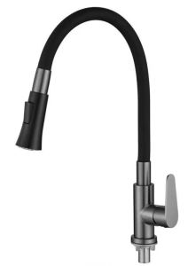 Valencia Modern SUS304 Stainless Steel Black Cold Pillar Mount Kitchen Sink Tap Sink Faucet c/w Flexible Hose with 2 Functions Spray Head Satin or Rose Gold /Black Kepala paip air sinki paip