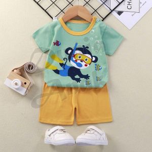 COD BAJU SETELAN KAOS ANAK BAYI LAKI LAKI LENGAN PENDEK WARNA KUNING MOTIF CAT KUCING LUCU BAHAN KATUN