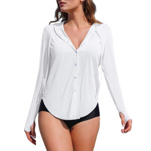 Charmo Rash Guard for Women UPF 50+ Sun Protection Clothing Button Down SPF Hoodie Beach Shirts