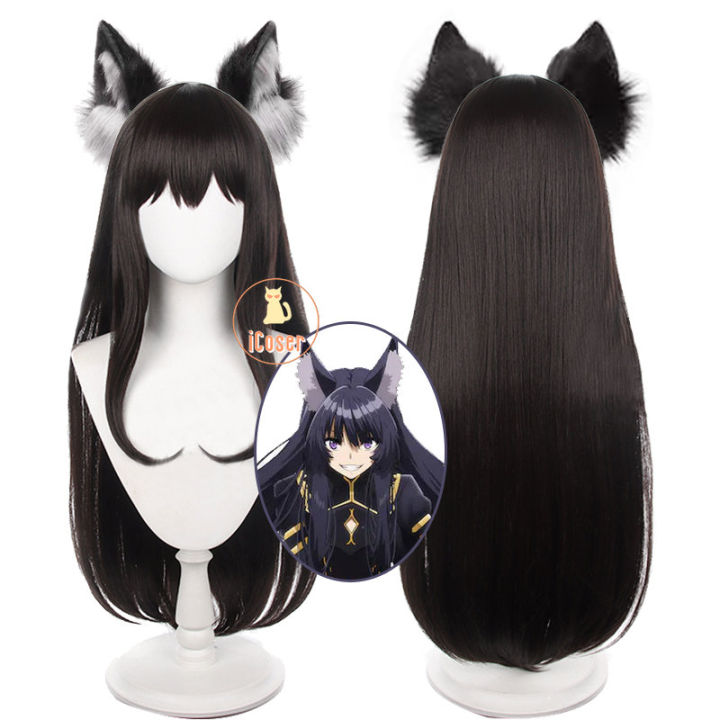 Anime The Eminence In Shadow Delta Cosplay Wig Sara Black Long Hair Shadow Garden Ear Headwear 4902