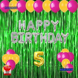 Paket Dekorasi Pesta Balon Happy Birthday Silver Set Dekor Ulang Tahun Tirai Hijau Simple