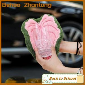 Behoo ผ้าขนหนูเช็ดมือลายใบไม้ปะการังผ้าขนหนูขนนุ่มใช้ทำความสะอาดห้องครัวใช้ในครัวเรือนแบบแขวนในห้องน้ำที่สร้างสรรค์ซับน้ำได้ดี