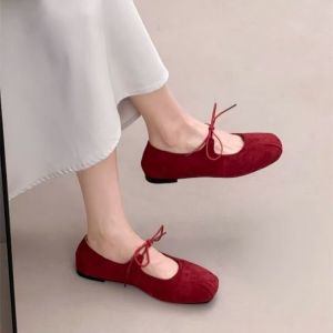Free Shipping Niche Lace-Up Shoes 2026 New Suede Ballet Flats For Women Shallow-Toe Soft-Soled Casual And Comfortable Flats For Women