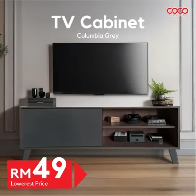 COCO | TV Cabinet 4Feet Beech White & Columbia Grey Colour / Kabinet Tv 4Kaki / Kabinet TV KABINET Murah / Ready Stock