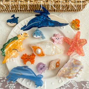 ALICE XU Conch Acetate Animal Hair Claw Pearl Acetic Acid Cartoon Shark Clip Funny Headdress Dolphin Hair Clip Girl