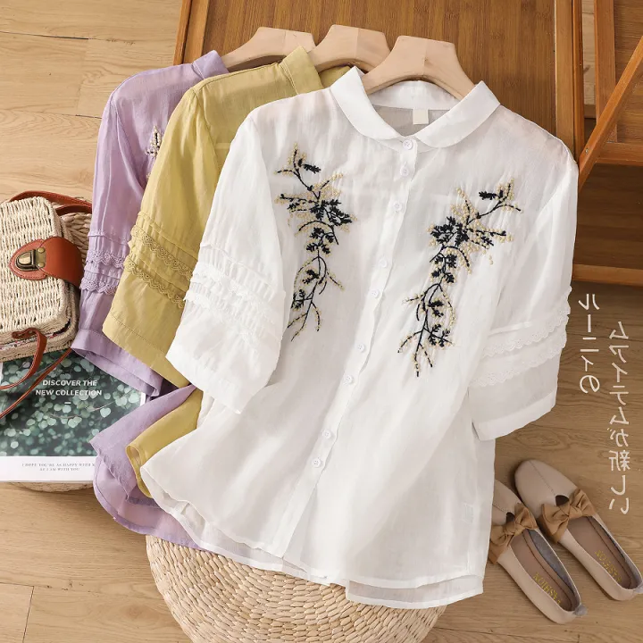 mame/Triacetate Floral Embroidery Blouse（Triacetate 