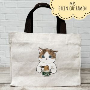 Tote Bag Mofusand Kucing Cat Japan Canvas Aesthetic Tas Jinjing Wanita Kain Kanvas Hampers Estetik Lucu Imut Murah Kitty Bekal Bekel Makan Food Makanan Lunch Tempat