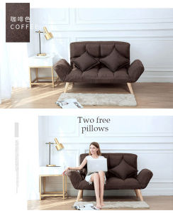 D6 Lazy sofa with Leg Tatami Folding Double Lazy Susan Small Bedroom Living Room Foldable Sofa Bed (Free 2 Pillows)
