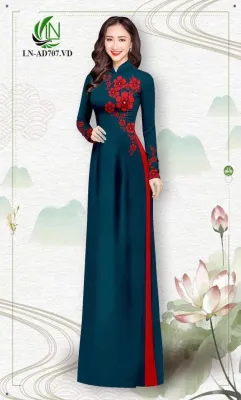 VẢI MAY ÁO DÀI (chỉ bán vải) màu xanh cổ vịt trung niên-mẫu vài bà sui sang trọng