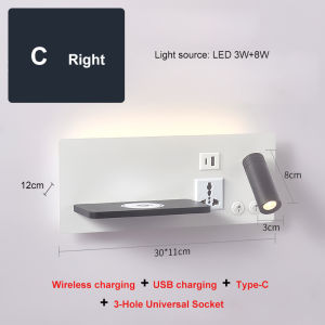Modern Wireless Charging Wall Lamp Modern Reading Wall Light USB Charging Ambient Lighting Indoor Room Decor For Bedroom Bedside light Fixture