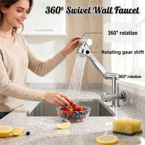 Stainless Steel 360 Degree Swivel Wall Faucet Vertical Faucet 2 Water Spray Modes 1080° Rotatable Faucet for Kitchen