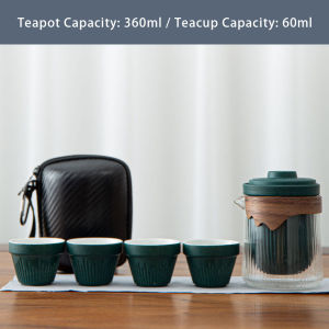 JustLiving Ceramic Quick-Brew Tea Set with Filter Portable Small Gongfu Teapot Travel-Friendly Glass Tea Pot Perfect for On-the-Go Brewing Tea Set for Business Trip with Stainless Steel Infuser