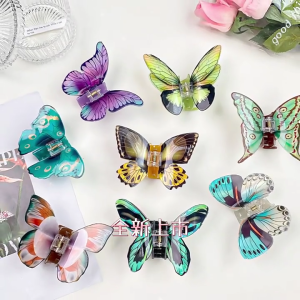 Cute and Colorful Butterfly Hair Clip Elegant Women Barrette Spring Clamp Headwear Summer Temperament Hair Grab Clip