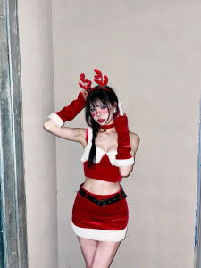 U Gonna S Đồ lót giáng sinh cho nữ đồ ngủ màu đỏ không tay Bodycon v-cổ hở lưng nâng ngực thời trang đàn hồi ngủ bên 2025 thiết kế mới quà tặng cho bạn gái