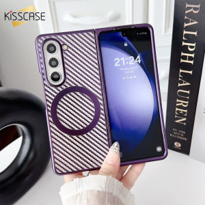 Kisscase Mạ Mờ Kiểu sợi Carbon Gấp vỏ điện thoại Cho Samsung Galaxy Z Gấp 6 5 4 3 5G Magsafe Không Dây Sạc Mỏng Cứng PC Chống Rơi vỏ lưng chống sốc Cho Galaxy Z Gấp 6 5 4 3