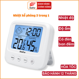 Nhiệt kế đo nhiệt độ độ ẩm phòng điện tử StaFor 4 trong 1 đo nhiệt độ độ ẩm thời gian cảnh báo cảm xúc có đèn-S146