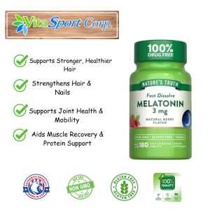 Nature’s Truth Melatonin 3mg – 180 Tablets – Fast Dissolve 100% Drug Free Sleep Support 100% Drug Free & Non-Habit Forming