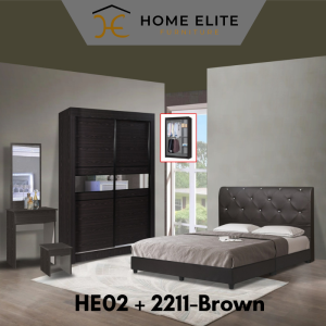 Home Elite Bedroom Set Sliding Door Wardrobe Closet with Cabinet Queen Size Bedframe Modern Living Room Bedroom Cupboard Bedside Dressing Table Set Bilik Tidur Baju Almari Baju / Almari Rak Baju