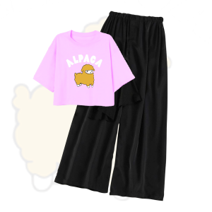 klikbusana Setelan Remaja Wanita Kekinian Usia 9-16 Tahun Kaos dan Celana Kulot Hitam ALPACA