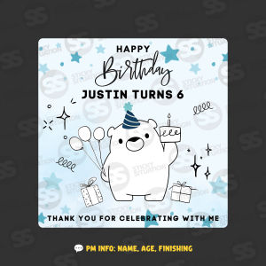 Personalized Kids Birthday Stickers | Party Goodie Bag Favors | Square