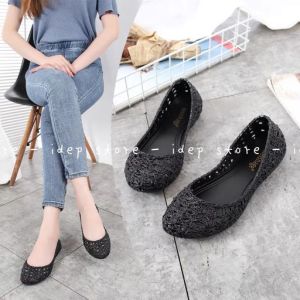 [HCM]Giày búp bê nhựa dẻo nữ đế cao 3cm lỗ thoáng khí đi mưa công sở êm chân chống trơn thời trang iDÉP GL033