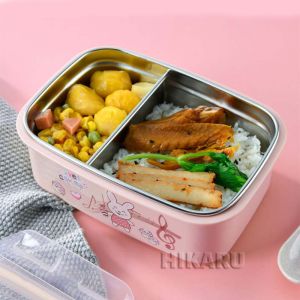 Hộp Cơm Giữ Nhiệt Inox 304 HIKARU Nắp Nhựa Tặng Kèm Thìa 2 Màu Lựa Chọn DT240801901