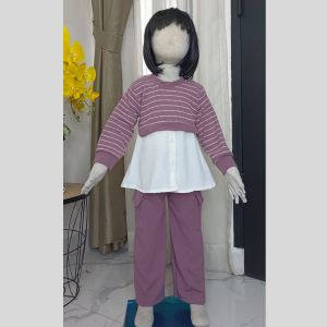 Setelan Ziza anak perempuan knit caramel usia 3 - 12 tahun celana kulot cargo bahan knit mix crinkle/set anak 3 in1 model kekinian terbaru 2023