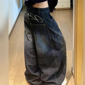 Casual Womens Y2K Loose Baggy Jeans Blue Washed High Street Vintage Cargo Pants Wide Leg Oversized Trousers Y2K Pants2026