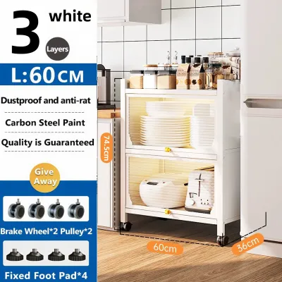 Kitchen cabinet multi-functional dust-proof rack multi-layer storage cabinet dish cabinet microwave storage cabinet with wheels
