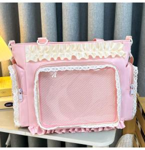 【Ready Stock】Cute Bowknot Ita Bag Tote Bag JK Sweet Girl Doll Bag Anime Badges Display Transparent Shoulder Bag