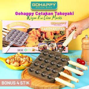 Cetakan Takoyaki Gohappy16 Lubang Anti Lengket Permium - Panci cetak kue poffertjes Anti lengket creamy grey marble anti lengket