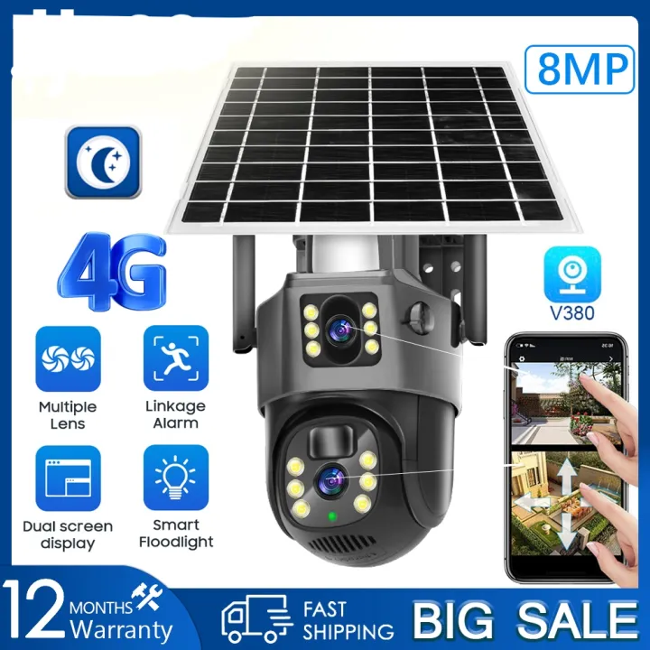 V380 Pro CCTV camera with Dual Lens 4g SIM Card CCTV Solar Battery - Main Image