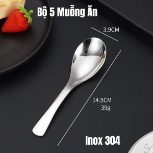 Sản Phẩm Nhà Bếp Bộ 5 Thìa (Muỗng) Inox 304 Cao Cấp - Muỗng Ăn Cơm Súp - Hàng Đúng Chuẩn Inox 304 Dày