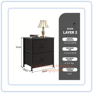 【COZYCASA】Fabric Drawer Sidetable | 2-Tier Bedside Cabinet with Wooden Top & Steel Frame