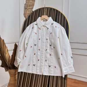 Kemeja Wanita Bordir Flower | Kemeja Wanita Oversize | Kemeja Wanita Lengan Panjang | Atasan Wanita Remaja Kekinian Terbaru Outfit