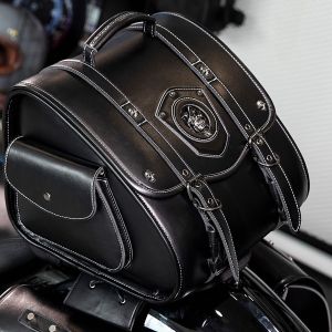 Retro Motorcycle Rear Seat PU Leather Universal Motorbike Storage Package Head Tail Hanging Bag2026