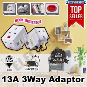 MK 692 13AMP 3 Pin 3 Way Adaptor/Adapter (Bakelite) Sirim Approved   PREMIUM DLX 13A 3 Way Adaptor NEON Light