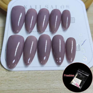 100% handmade Almond Purple Grey Coffee Artificial Nail Art Nude Simple short trapezoid Nails Phototpy Fake Nails Reusable and Removable Nails