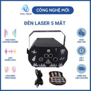 Đèn lazer 5 mắt trang trí sân khấu phòng karaoke bằng ánh sáng lazer sinh động với cảm biến âm thanh (có điều khiển)
